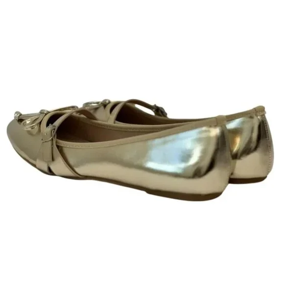 CHASE + CHLOE / Fergie-1/ Metallic Gold Ballet / Flats / With Bow Detail - Picture 5 of 8